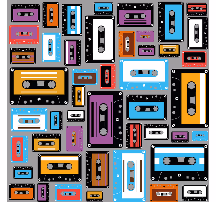 Rolgordijn woonkamer retro 80s cassette tape patroon - TenStickers