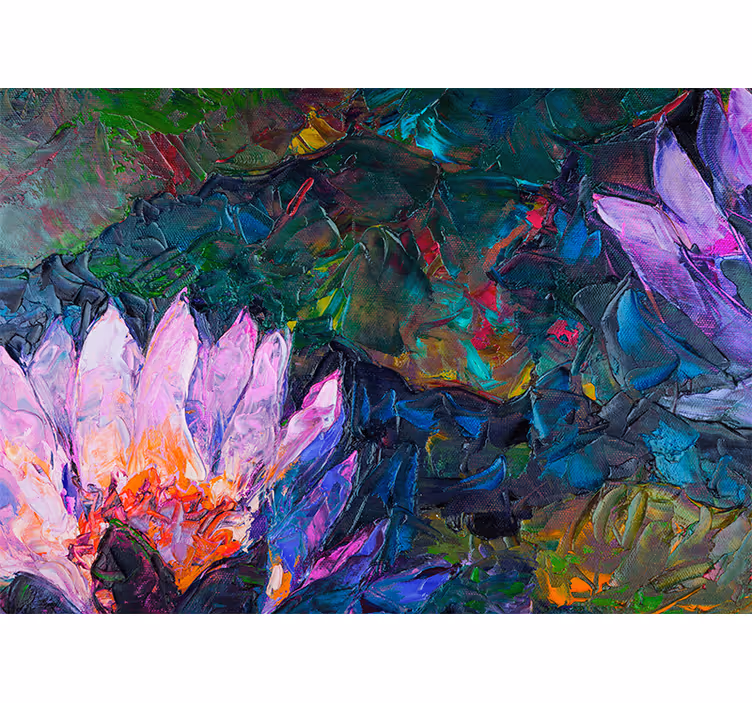 Rolgordijn woonkamer olieverfschilderij lotus - TenStickers