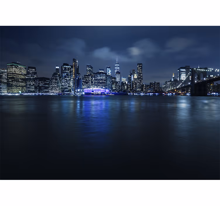 Rolgordijn woonkamer blauw manhattan 's nachts - TenStickers