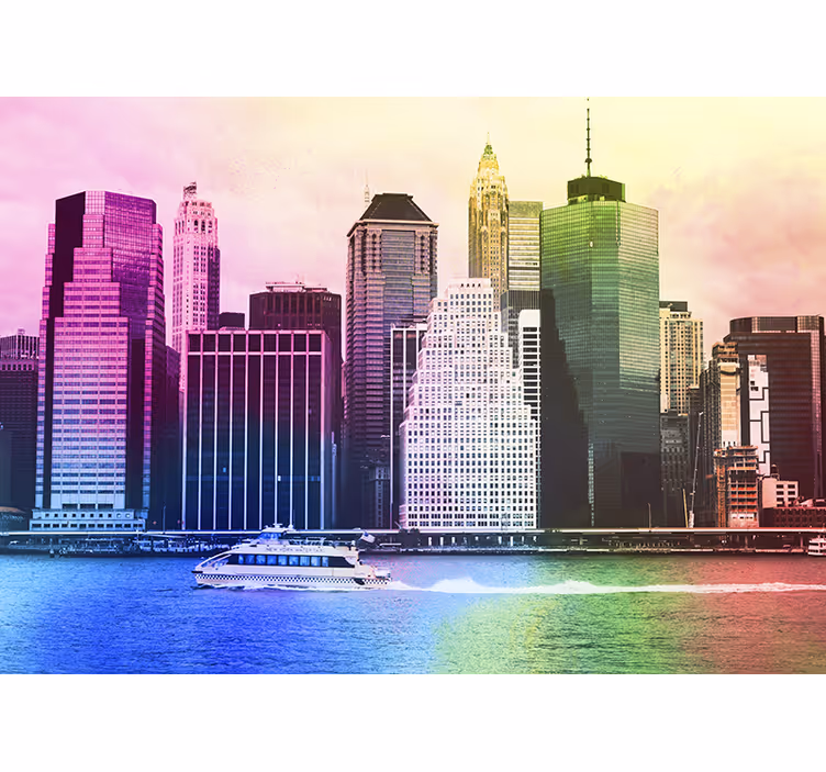 Rolgordijn woonkamer kleurige manhattan wolkenkrabbers - TenStickers