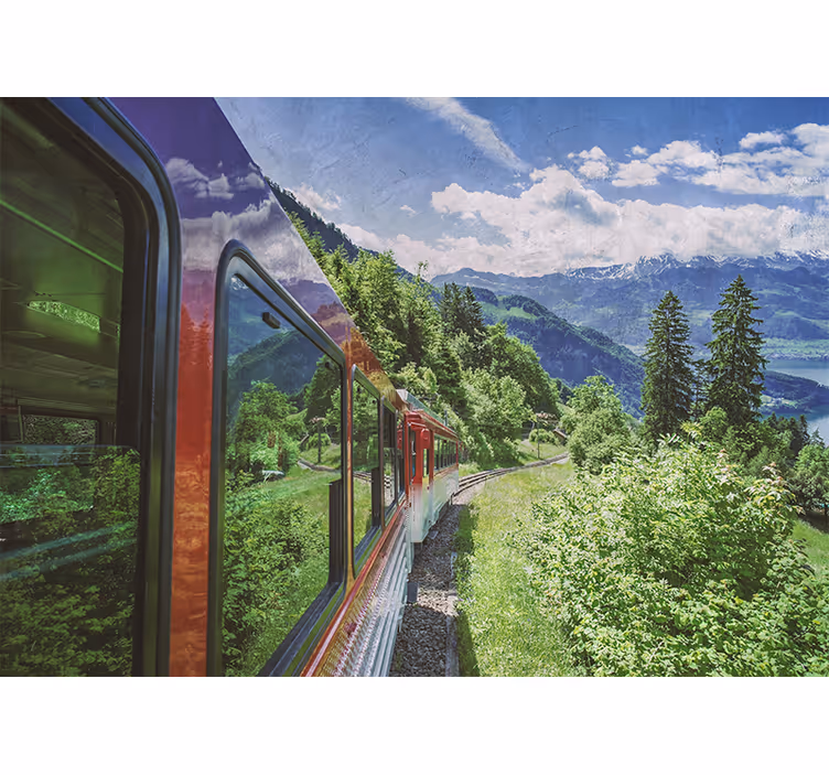 Rolgordijn woonkamer rode trein in het bos - TenStickers