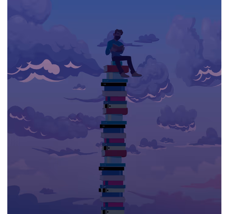 Rolgordijn woonkamer boekentoren illustratie - TenStickers