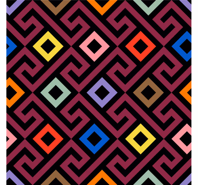 Rolgordijn woonkamer kleurrijk geometrisch labyrint patroon - TenStickers