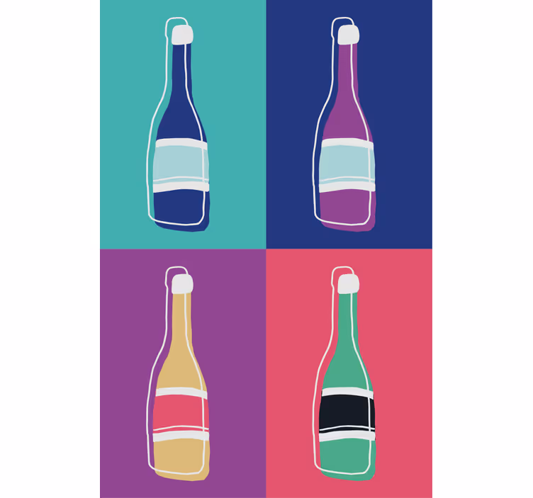 Rolgordijn woonkamer popart abstracte champagneflessen - TenStickers