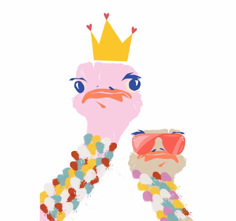 Rolgordijn woonkamer kleurrijke struisvogels artistiek - TenStickers