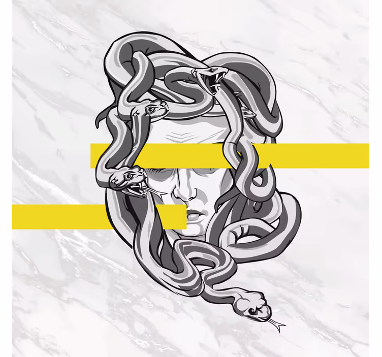 Rolgordijn woonkamer witte medusa met gele strepen - TenStickers