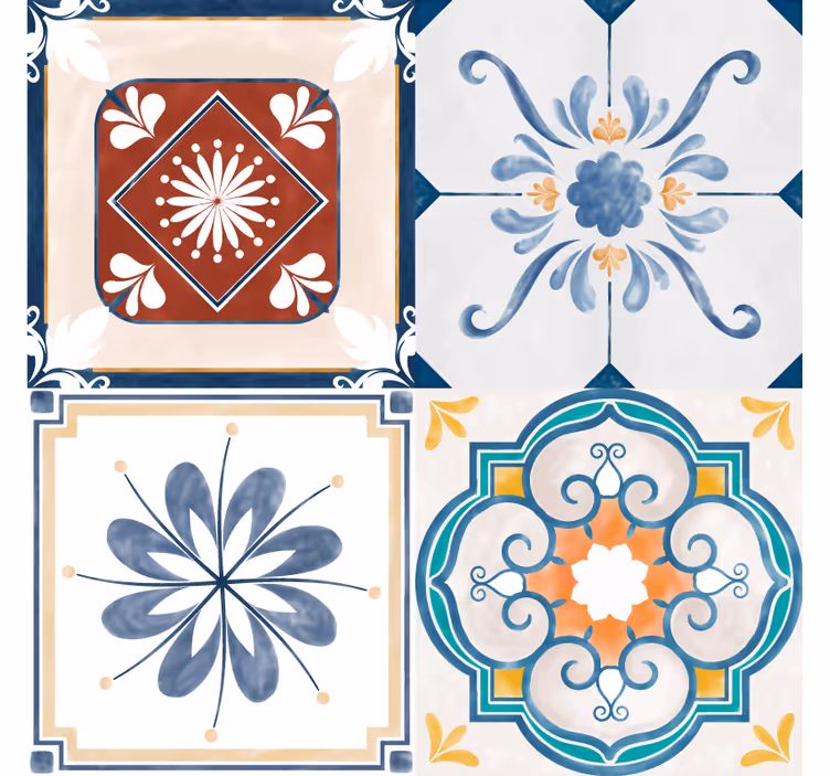 Rolgordijn slaapkamer vintage vier tegels - TenStickers