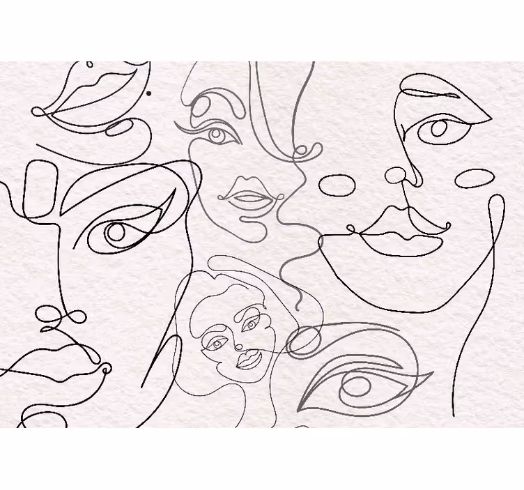 Wit rolgordijn met minimalistische gezichten lijntekening - TenStickers