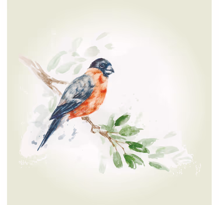 Rolgordijn woonkamer pastel schilderij met vogel op tak - TenStickers