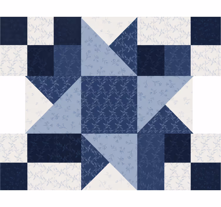 Rolgordijn woonkamer patchwork blauw sterren driehoek design - TenStickers