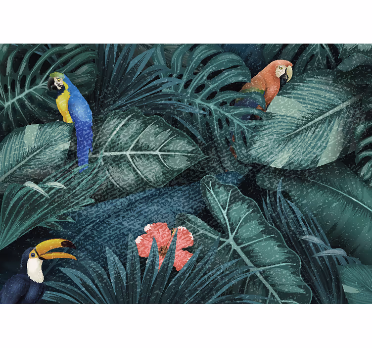 Rolgordijn woonkamer fel ecotische jungle - TenStickers