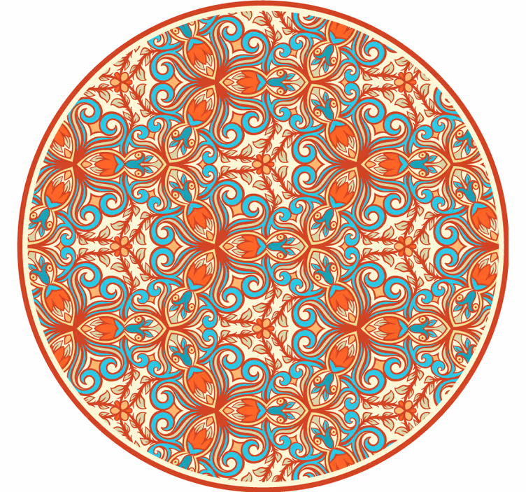 Rolgordijn slaapkamer blauwe en oranje ornamenten - TenStickers