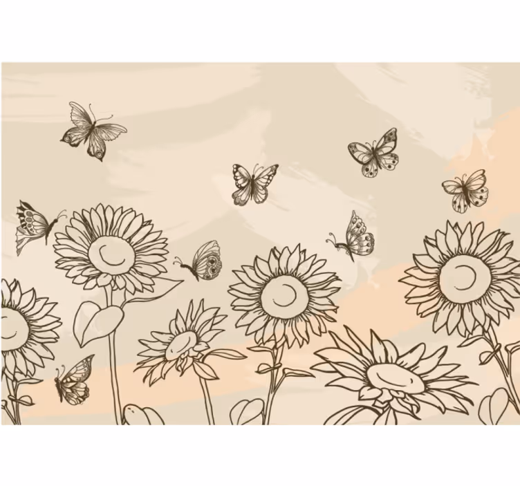 Rolgordijn beige zonnebloemen en vlinders kleur - TenStickers