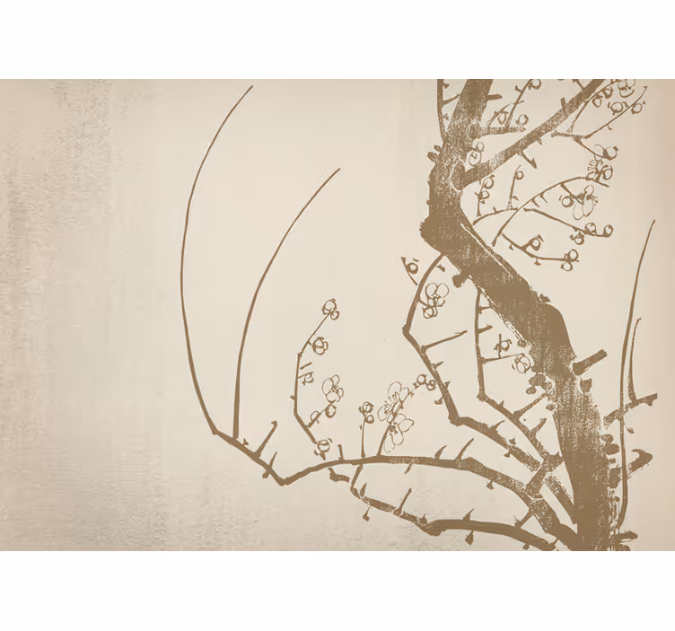 Rolgordijn beige japandi stijl boom - TenStickers