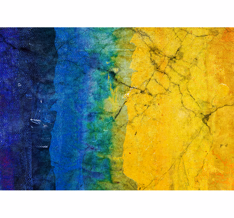 Rolgordijn slaapkamer foto blauw en geel abstract schilderij - TenStickers