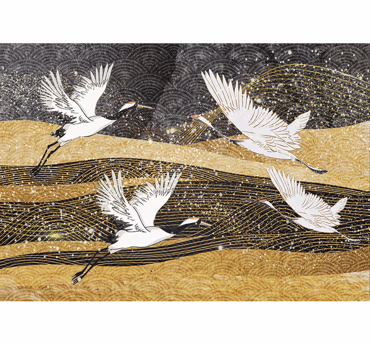 Rolgordijn slaapkamer witte oosterse vogels - TenStickers