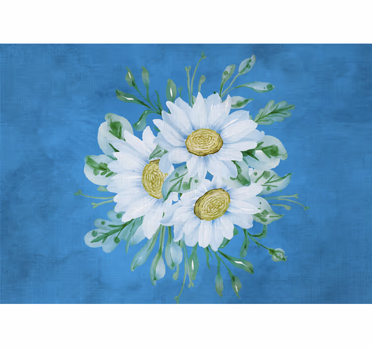 Rolgordijn slaapkamer witte bloemen op blauwe achtergrond - TenStickers