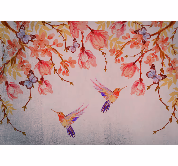 Rolgordijn slaapkamer magnolia en vogels chinese stijl - TenStickers