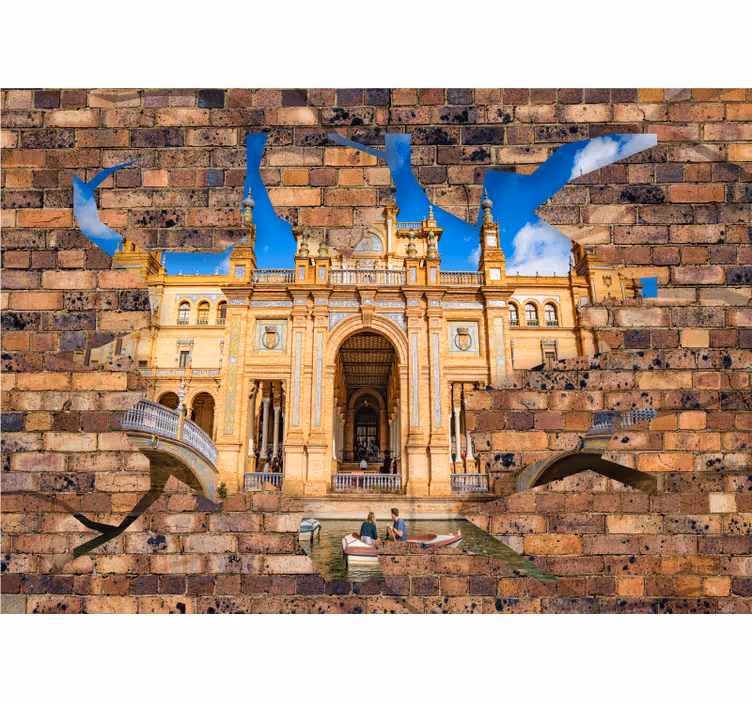 Rolgordijn slaapkamer 3d baksteeneffect uitzicht sevilla - TenStickers