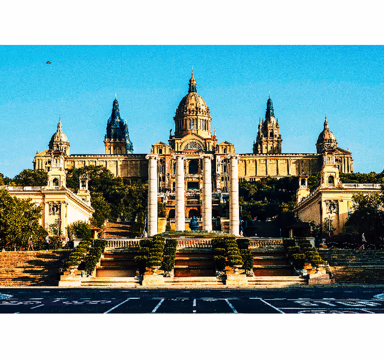 Rolgordijn slaapkamer verlichte uitzichten op montjuic - TenStickers