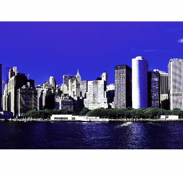 Rolgordijn slaapkamer skyscrapers in manhattan avond - TenStickers