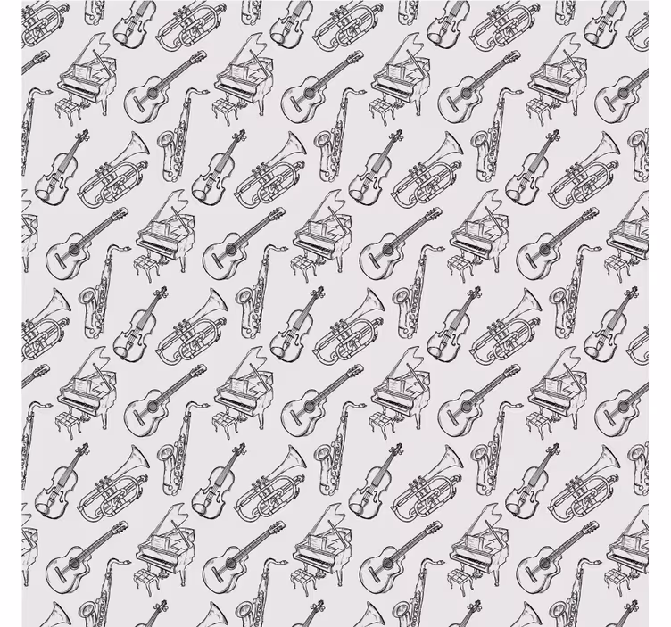 Rolgordijn grijs handgetekend muziek instrumentenpatroon - TenStickers