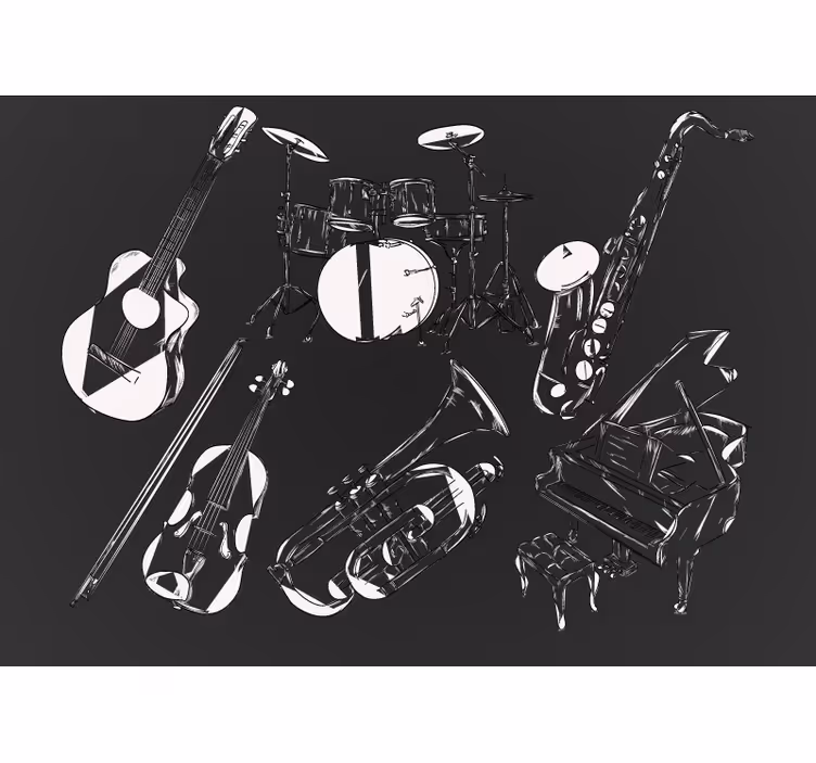 Rolgordijn slaapkamer zwart-witte instrumenten - TenStickers