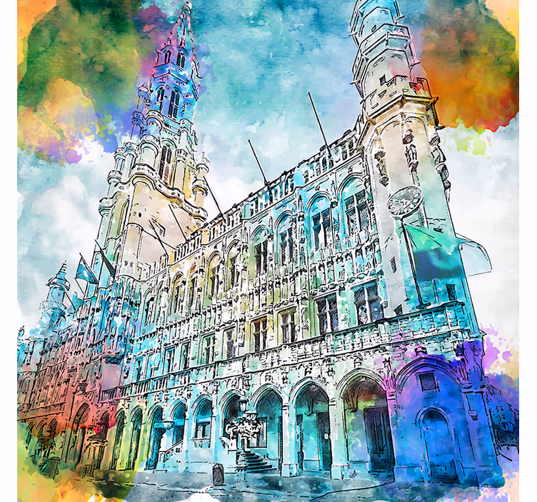 Rolgordijn woonkamer waterverf grote markt brussel - TenStickers