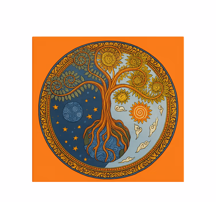 Rolgordijn woonkamer levensboom spiritualiteit - TenStickers