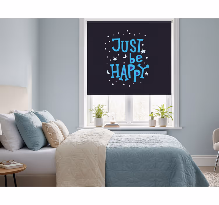 Rolgordijn slaapkamer gewoon gelukkig in blauw - TenStickers