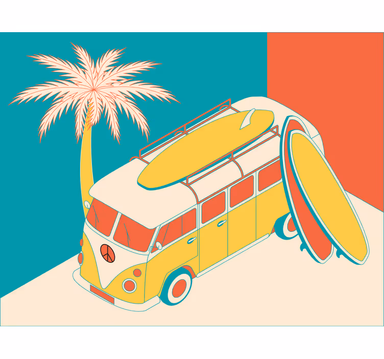 Rolgordijn slaapkamer hippy minibus - TenStickers