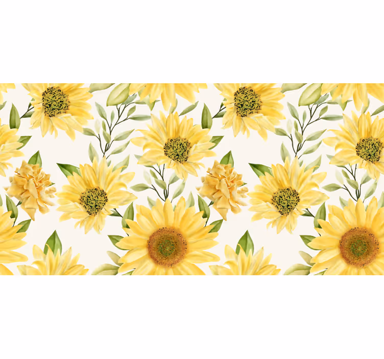 Rolgordijn slaapkamer zonnebloemen op witte achtergrond - TenStickers