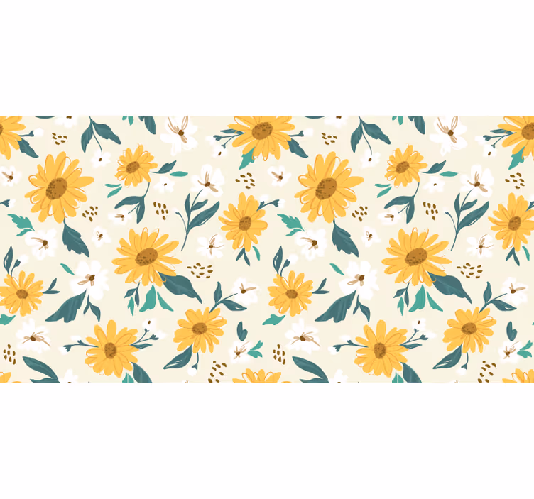 Rolgordijn slaapkamer vintage zonnebloemen en madeliefjes - TenStickers