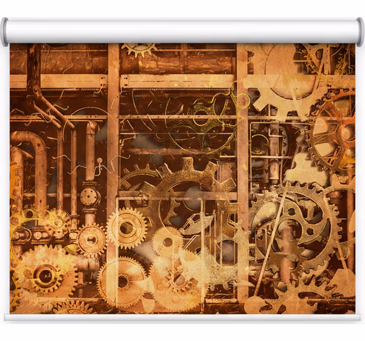 Rolgordijn slaapkamer retro 3d industriële pijpen goud - TenStickers
