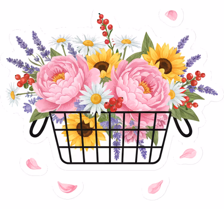 Wit rolgordijn fancy flower basket - TenStickers