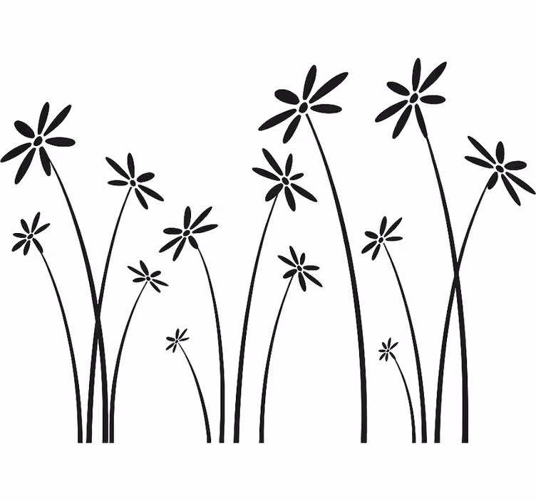 Wit rolgordijn zwarte hoge bloemen - TenStickers
