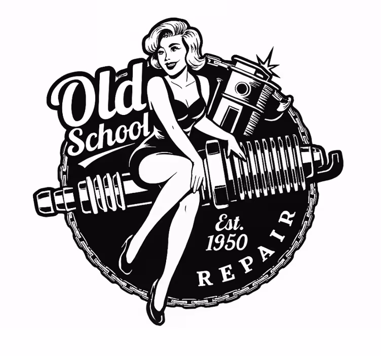 Rolgordijn woonkamer vintage garage pinup - TenStickers