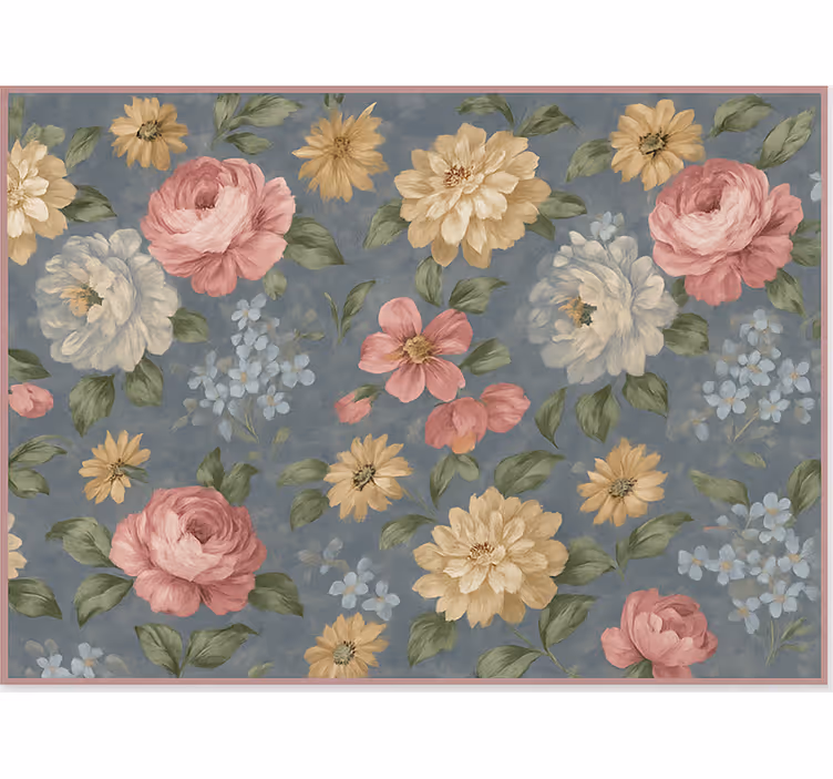 Rolgordijn woonkamer met bloemenschilderij effect - TenStickers