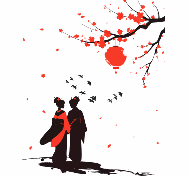 Rolgordijn slaapkamer met japanse geisha's - TenStickers