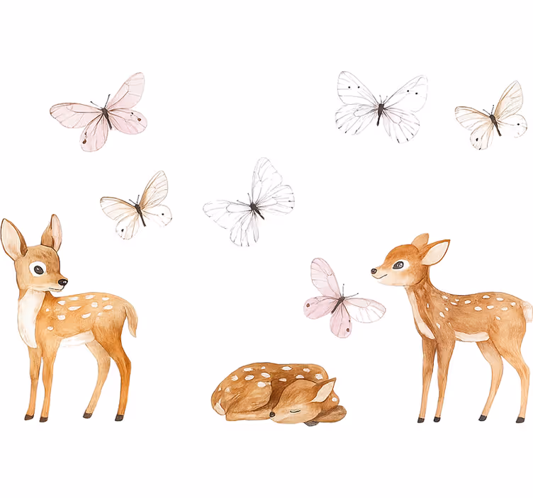 Rolgordijn slaapkamer kleine hertjes met vlinders - TenStickers