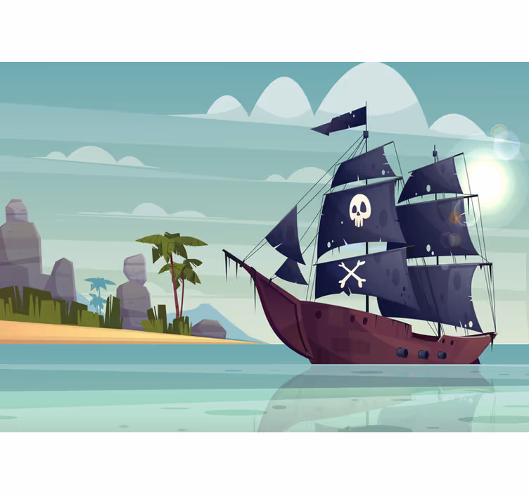 Kinderkamer rolgordijn piratenboot muurdecoratie - TenStickers