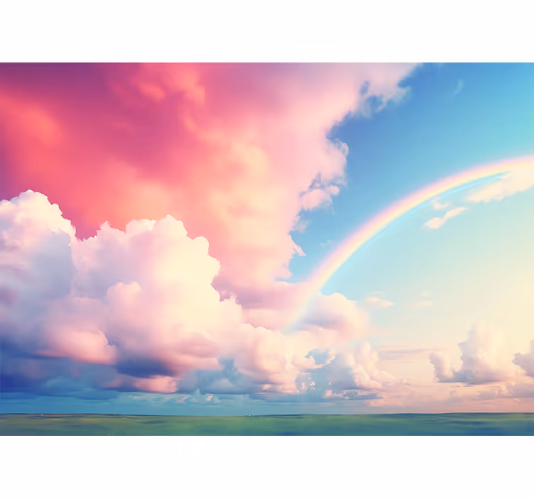 Kinderkamer rolgordijn bewolkte lucht met regenboog - TenStickers