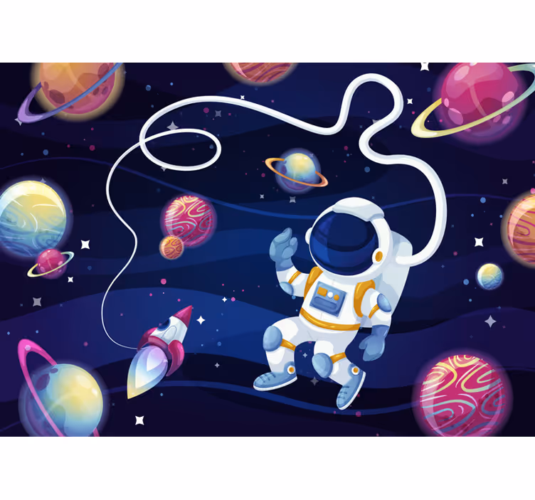 Kinderkamer rolgordijn astronauten en raketten - TenStickers