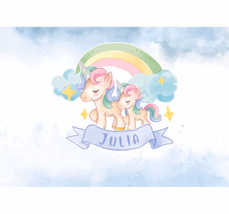 Kinderkamer rolgordijn blije eenhoorns over een regenboog - TenStickers