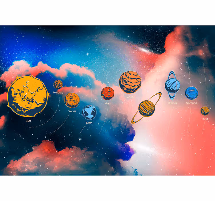 Kinderkamer rolgordijn zonnestelsel met planetennamen - TenStickers