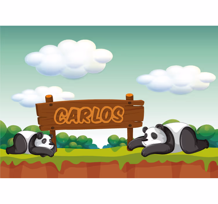 Kinderkamer rolgordijn gepersonaliseerde naam panda - TenStickers