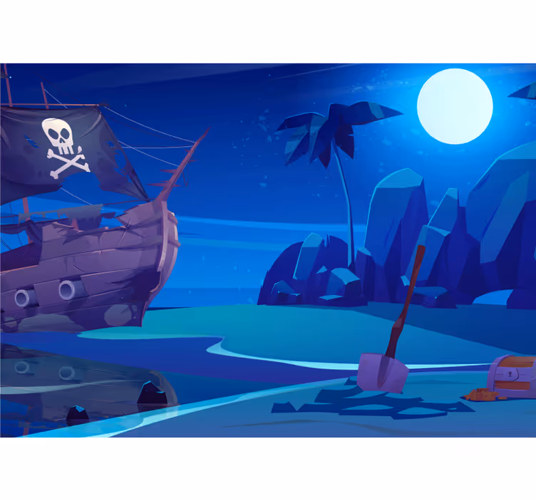 Kinderkamer rolgordijn cartoon piratenschip 's nachts - TenStickers
