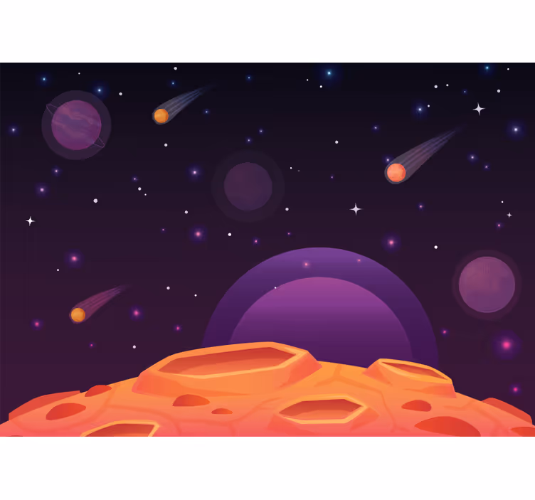 Kinderkamer rolgordijn cartoon halve planeet met planeten - TenStickers