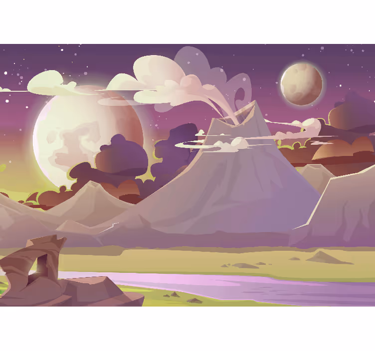 Kinderkamer rolgordijn alien planeet met vulkaan - TenStickers