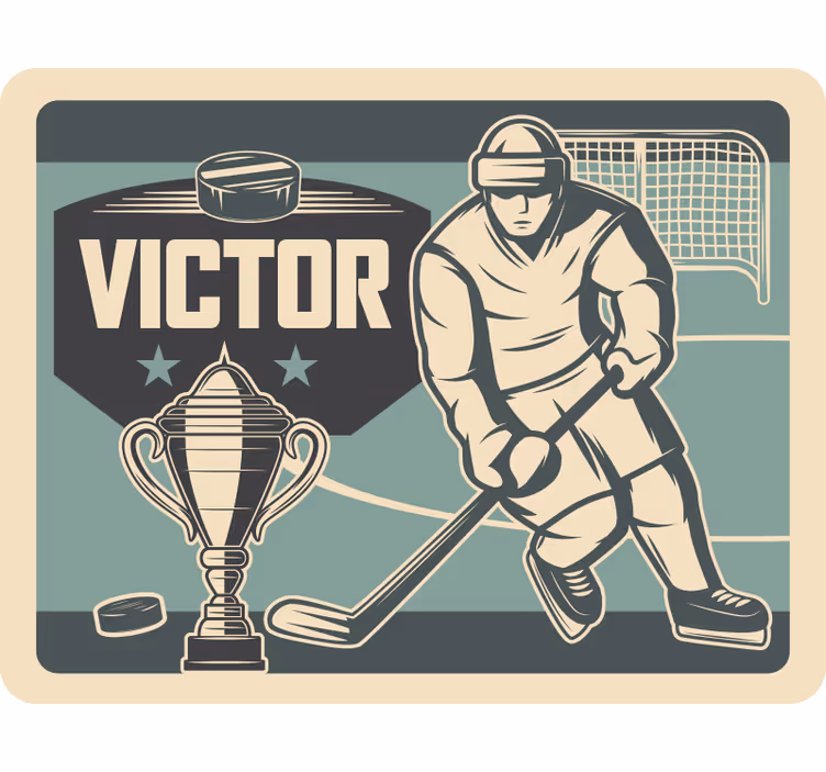 Kinderkamer rolgordijn hockeyspeler met naam - TenStickers
